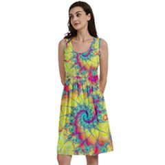 Fractal Spiral Abstract Background Vortex Yellow Classic Skater Dress