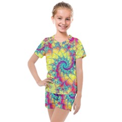 Fractal Spiral Abstract Background Vortex Yellow Kids  Mesh Tee And Shorts Set