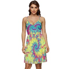 Fractal Spiral Abstract Background Vortex Yellow V-neck Pocket Summer Dress 