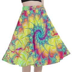 Fractal Spiral Abstract Background Vortex Yellow A-line Full Circle Midi Skirt With Pocket