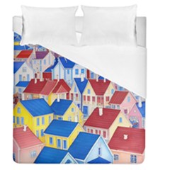 City Houses Cute Drawing Landscape Village Duvet Cover (queen Size)