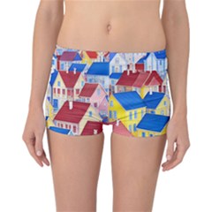 City Houses Cute Drawing Landscape Village Reversible Boyleg Bikini Bottoms by Bangk1t