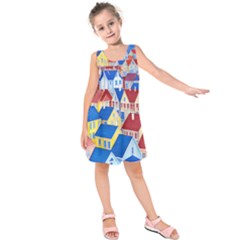 City Houses Cute Drawing Landscape Village Kids  Sleeveless Dress by Bangk1t