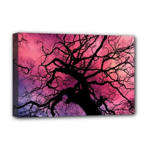 Trees Silhouette Sky Clouds Sunset Deluxe Canvas 18  X 12  (stretched)