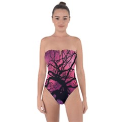 Trees Silhouette Sky Clouds Sunset Tie Back One Piece Swimsuit