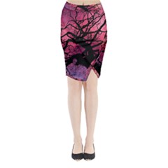 Trees Silhouette Sky Clouds Sunset Midi Wrap Pencil Skirt