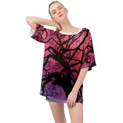 Trees Silhouette Sky Clouds Sunset Oversized Chiffon Top