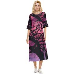 Trees Silhouette Sky Clouds Sunset Double Cuff Midi Dress by Bangk1t