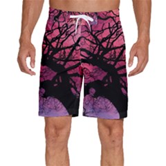 Trees Silhouette Sky Clouds Sunset Men s Beach Shorts