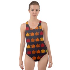 Autumn Fall Leaves Season Background Glitter Art Cut-out Back One Piece Swimsuit