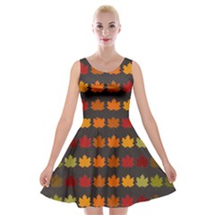 Autumn Fall Leaves Season Background Glitter Art Velvet Skater Dress by Bangk1t