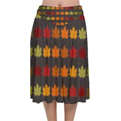 Autumn Fall Leaves Season Background Glitter Art Velvet Flared Midi Skirt by Bangk1t