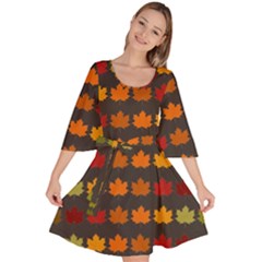 Autumn Fall Leaves Season Background Glitter Art Velour Kimono Dress