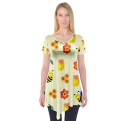 Seamless Background Honey Bee Wallpaper Texture Short Sleeve Tunic 