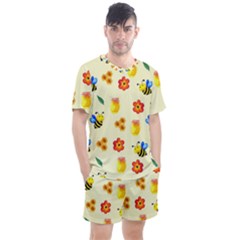 Seamless Background Honey Bee Wallpaper Texture Men s Mesh Tee And Shorts Set