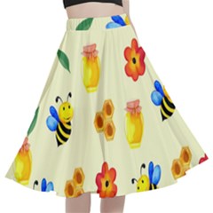 Seamless Background Honey Bee Wallpaper Texture A-line Full Circle Midi Skirt With Pocket by Bangk1t