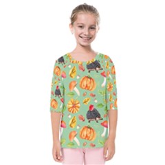 Autumn Seamless Background Leaves Wallpaper Texture Kids  Quarter Sleeve Raglan Tee