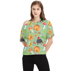 Autumn Seamless Background Leaves Wallpaper Texture One Shoulder Cut Out Tee