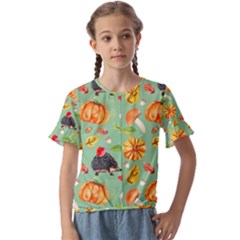 Autumn Seamless Background Leaves Wallpaper Texture Kids  Cuff Sleeve Scrunch Bottom Tee