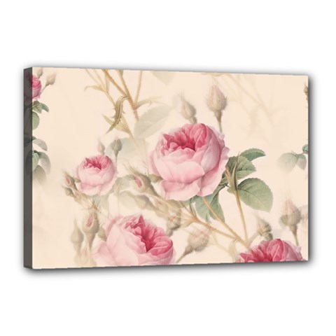 Roses Plants Vintage Retro Flowers Pattern Canvas 18  X 12  (stretched)