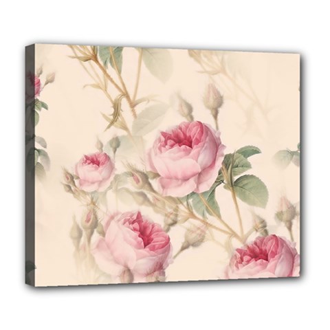 Roses Plants Vintage Retro Flowers Pattern Deluxe Canvas 24  X 20  (stretched) by Bangk1t