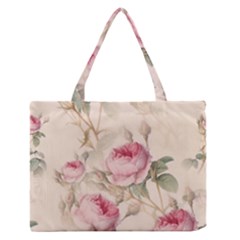 Roses Plants Vintage Retro Flowers Pattern Zipper Medium Tote Bag