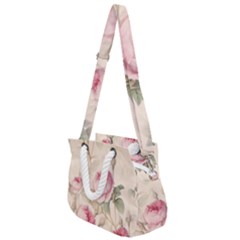 Roses Plants Vintage Retro Flowers Pattern Rope Handles Shoulder Strap Bag by Bangk1t