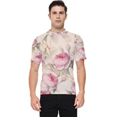 Roses Plants Vintage Retro Flowers Pattern Men s Short Sleeve Rash Guard by Bangk1t