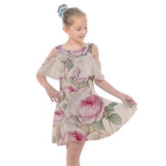 Roses Plants Vintage Retro Flowers Pattern Kids  Shoulder Cutout Chiffon Dress by Bangk1t