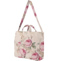 Roses Plants Vintage Retro Flowers Pattern Square Shoulder Tote Bag