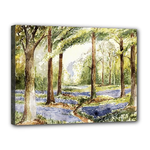 Trees Park Watercolor Lavender Flowers Foliage Canvas 16  X 12  (stretched)