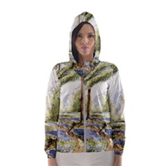 Trees Park Watercolor Lavender Flowers Foliage Women s Hooded Windbreaker