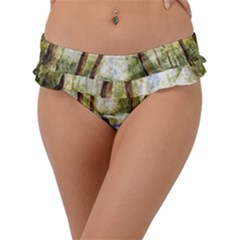 Trees Park Watercolor Lavender Flowers Foliage Frill Bikini Bottoms