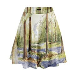 Trees Park Watercolor Lavender Flowers Foliage High Waist Skirt