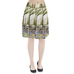 Trees Park Watercolor Lavender Flowers Foliage Pleated Skirt