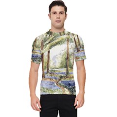 Trees Park Watercolor Lavender Flowers Foliage Men s Short Sleeve Rash Guard by Bangk1t