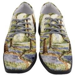 Trees Park Watercolor Lavender Flowers Foliage Women Heeled Oxford Shoes by Bangk1t