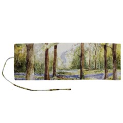 Trees Park Watercolor Lavender Flowers Foliage Roll Up Canvas Pencil Holder (m)