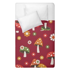 Woodland Mushroom And Daisy Seamless Pattern On Red Backgrounds Duvet Cover Double Side (single Size) by Amaryn4rt