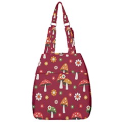 Woodland Mushroom And Daisy Seamless Pattern On Red Backgrounds Center Zip Backpack by Amaryn4rt