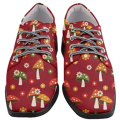 Woodland Mushroom And Daisy Seamless Pattern On Red Backgrounds Women Heeled Oxford Shoes by Amaryn4rt