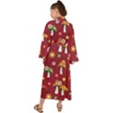 Woodland Mushroom And Daisy Seamless Pattern On Red Backgrounds Maxi Kimono View2