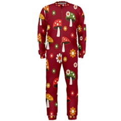 Woodland Mushroom And Daisy Seamless Pattern On Red Backgrounds Onepiece Jumpsuit (men) by Amaryn4rt