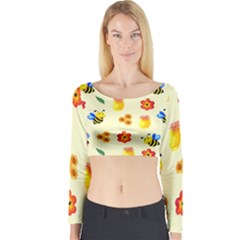 Seamless Background Honey Bee Long Sleeve Crop Top by Amaryn4rt