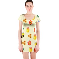 Seamless Background Honey Bee Short Sleeve Bodycon Dress by Amaryn4rt