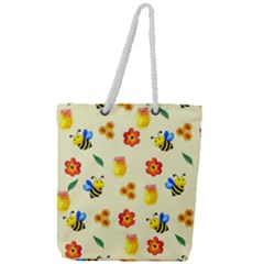Seamless Background Honey Bee Full Print Rope Handle Tote (large) by Amaryn4rt