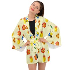 Seamless Background Honey Bee Long Sleeve Kimono