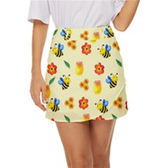 Seamless Background Honey Bee Mini Front Wrap Skirt