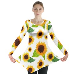 Sunflower Flower Seamless Long Sleeve Tunic  by Amaryn4rt