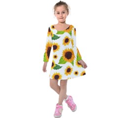 Sunflower Flower Seamless Kids  Long Sleeve Velvet Dress by Amaryn4rt